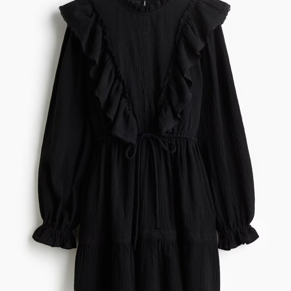 Wednesday Addams-esque linen-blend dress with ruffles